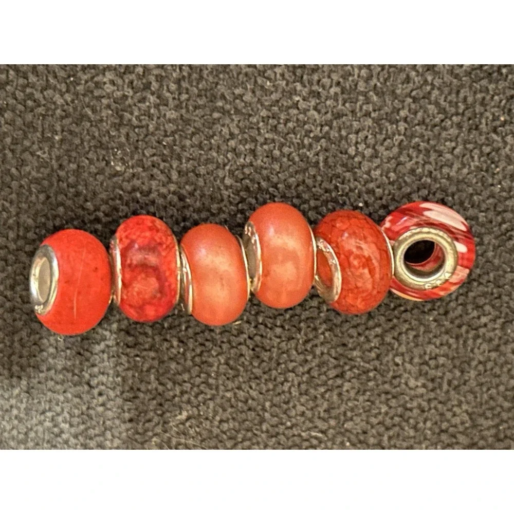 Lot of 6 Sterling Silver Core Bracelet Charm Beads Lampwork Glass Style 925 6